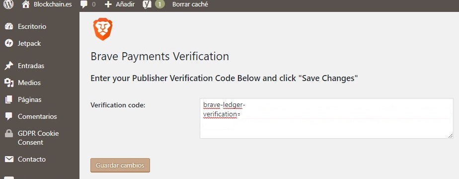 Brave Payments confirmacion WordPress Plugin